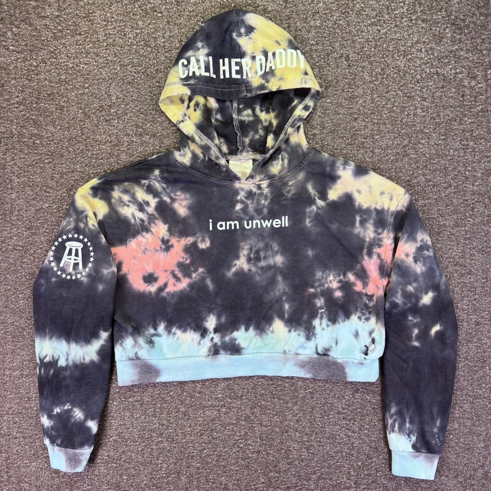 Barstool Call Her Daddy Hoodie Womens Small Tie Dye I Am Unwell Cropped Graphic